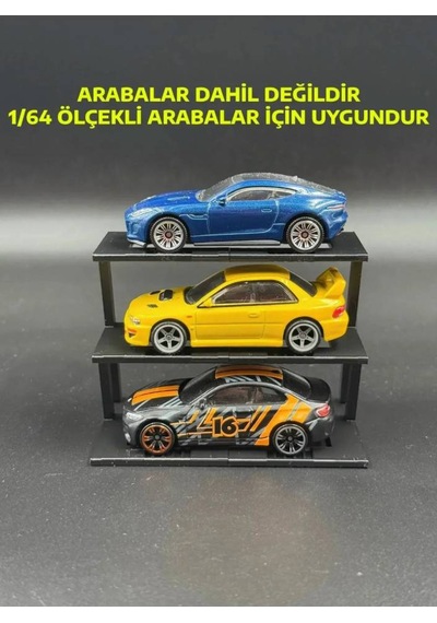 1:64 Ölçek Araç Sergileme Standı - Siyah - 3 Araçlık
