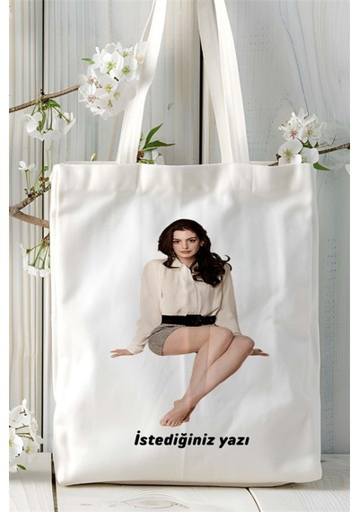 Art Hediye Anne Hathaway Baskılı Bez Çanta Kişiye Özel Model 1 Çok Renkli