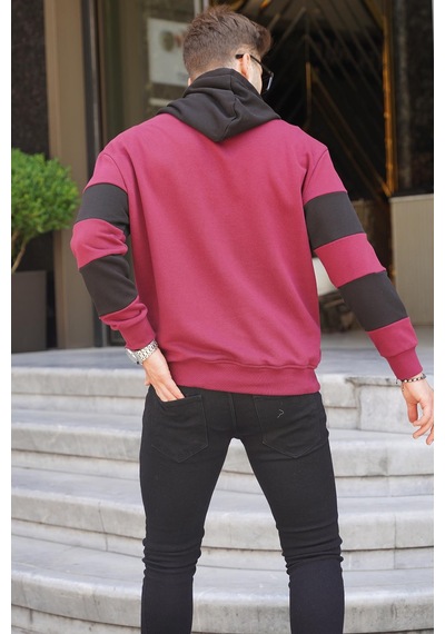 Madmext Bordo Kapüşonlu Çizgili Erkek Sweatshirt 6144-bordo Bordo