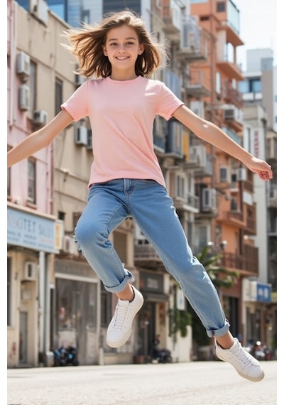 Cloise Toz Pembe Çocuk T-shirt Kız Erkek Unisex %100 Pamuk Toz Pembe