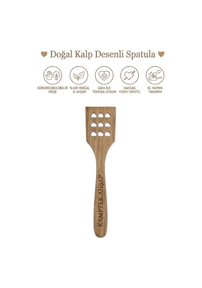 Kamptek Kalp Delikli Ahşap Spatula Doğal Ahşap Meşe Aşçıların Sevgilisi Ahşap