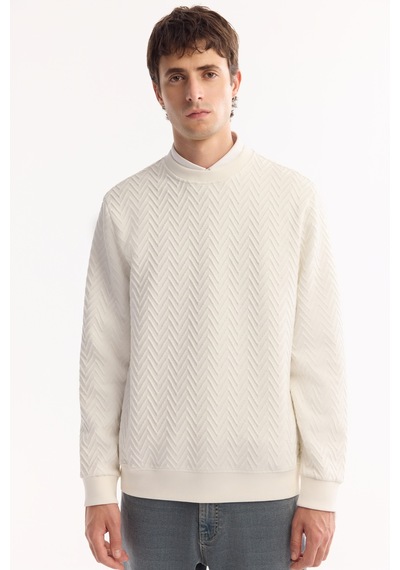 Avva Erkek Ekru Bisiklet Yaka Dokulu Elastan Regular Fit Sweatshirt A52y1216