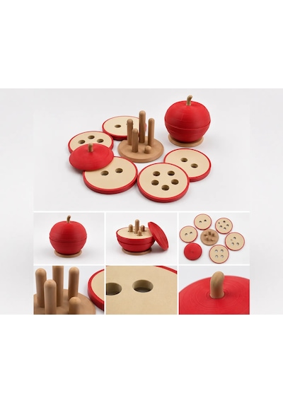 3d Baskı Elma Şeklinde Düğme Delikleri Sayma Seti - Sökülebilir Çubuklu İnce Motor Beceri Oyuncağı, Montessori Materyali