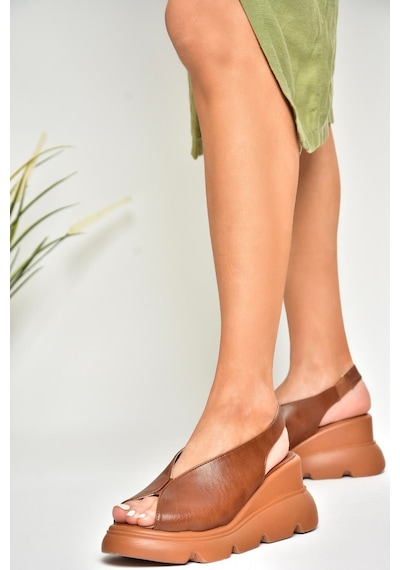 Fox Shoes U312255009 Taba Kalın Tabanlı Kadın Sandalet Taba-suni Deri Taba