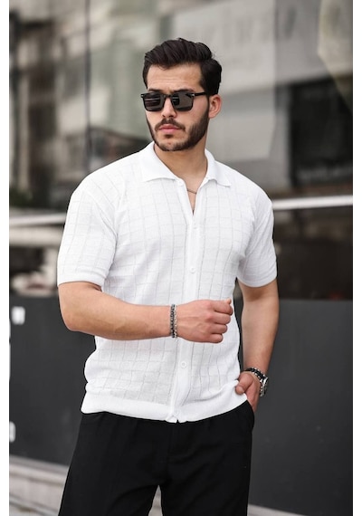 Tex Republic Erkek Beyaz Örme Kumaş Gömlek Beyaz