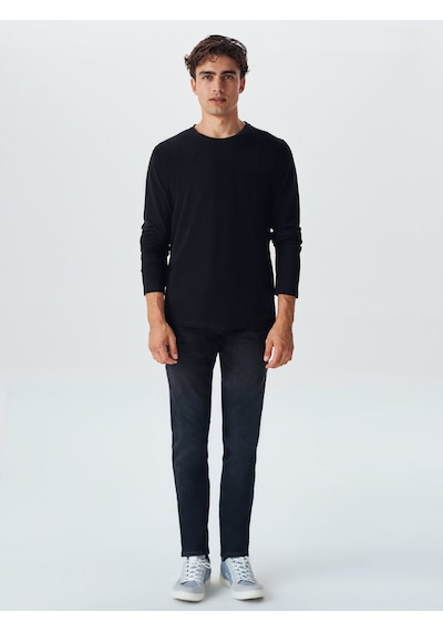 Ltb Uzun Kollu Sıfır Yaka Basic Siyah Sweatshırt Çok Renkli 2XL
