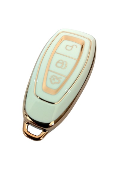 Ford Focus Fiesta Mondeo Kuga C Max Uyumlu Kumanda Anahtar Kılıfı Oto Anahtarlık Beyaz Gold