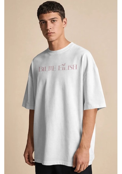 Sevbano Vintage Billie Eilish Şarkıcı Baskılı Unisex Oversize Premium Tiş Beyaz