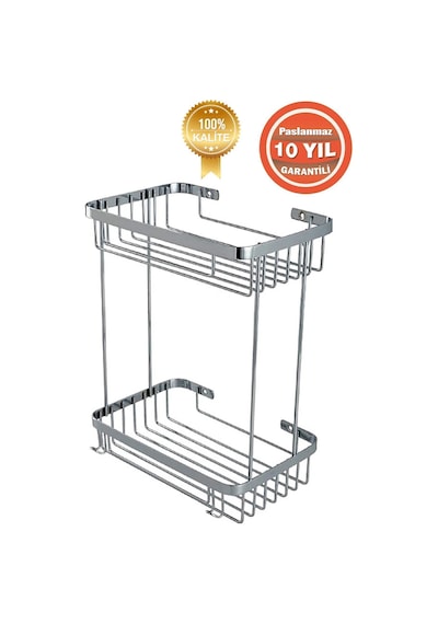 Çelik Banyo Birinci Kalite Paslanmaz Çelik Taci 2 Li 23x15 Cm Şampuanlık Banyo Rafı Duş Rafı Süngerlik Krom