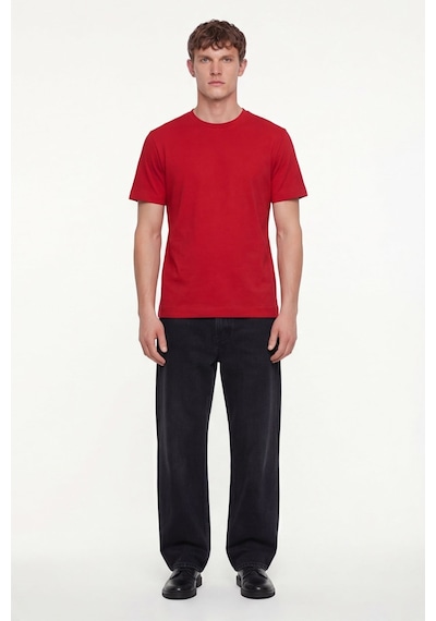 Sabri Özel Erkek Kırmızı Normal Kesim Regular FitPamuk Dokuma Bisiklet Yaka Basic T-shirt