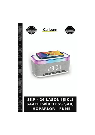 Skp - 26 Lason Işıklı Saatli Wireless Şarj - Hoparlör - Füme Teknolojik Çalışma Masası Genç Odası