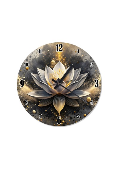 Beyaz Lotus Çiçeği Desenli Duvar Saati Çok Renkli