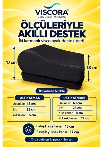 Ayak Destek Pedi Masa Altı, Ofis Ve Ev İçin Visco İki Katmanlı Kaymaz Ayak Minderi Siyah