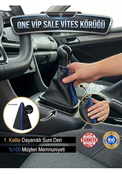 One Vıp Salerenault Modus Siyah Deri Özel Yeni Tasarım Mavi Şerit Spor Dikiş Vites Körüğü Model:vipsale-vites2155 Renkli