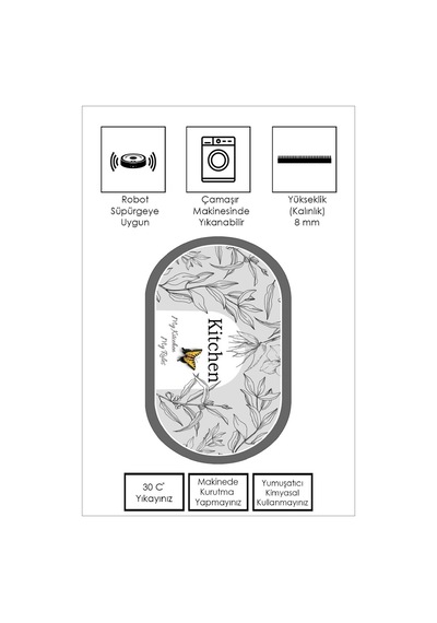 West Home Dijital Baskı Yıkanabilir Kaymaz Taban Oval Salon Halısı Mutfak Halısı Yolluk Wh 528 Grey