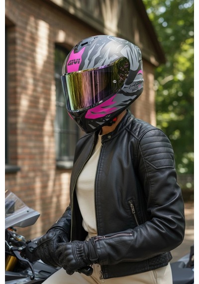 Gıvı 50.x Sharkbıte Mat Pembe  1 Renkli 1 Şeffaf Vizörlü Motosiklet Kask İridyum Vizör + Şeffaf