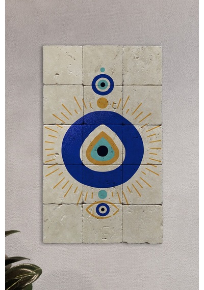 Doğal Taş Tablo Nazar Boncuğu Tablo, - Duvar Dekoru, Salon Tablosu 30x50cm Nazar Boncuğu