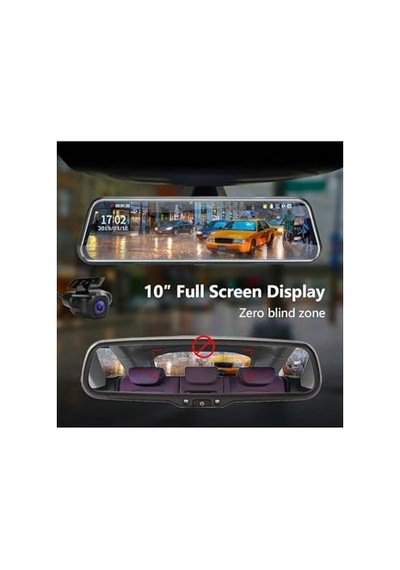9.66 Inç Araç Dikiz Aynası Kamera Uyumlu 4k Full Hd Çift Lensli Geri Görüş Ve Yol Kayıt Sistemi