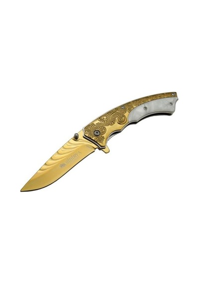 Sibirya İşlemeli Kamp Çakı Gold