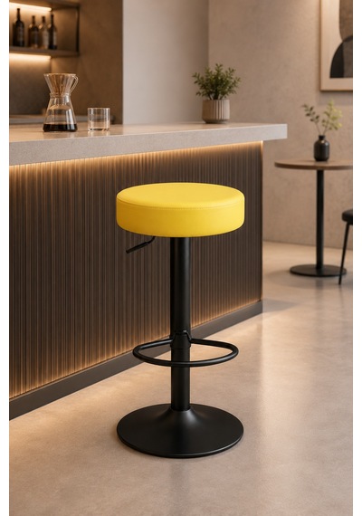 Bürocci Moni Bar Sandalyesi - Sarı - 9511y0113 - Siyah Mat Boyalı Metal Ayak