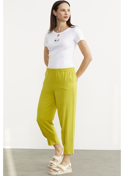 Paça Büzgü Detaylı Krep Pantolon - Fıstık Yeşili 001