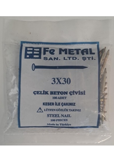 3 X 30 Çelik Çivi Beton Çivisi 100 Adet Fiyatıdır