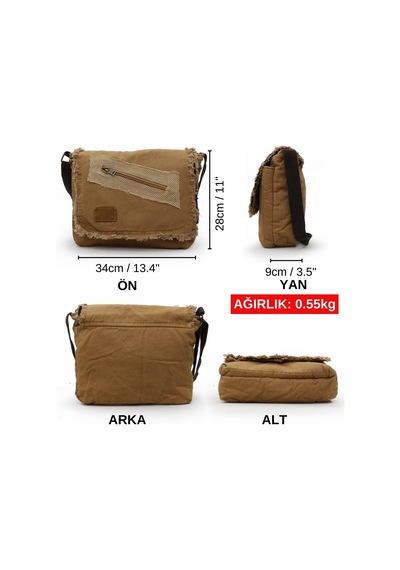 Old Cotton Cargo 7136 Camel 14 İnç Laptop Omuz Postacı Çantası Camel