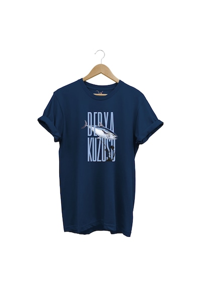 Fishing Balık Avcılığı Palamut Balığı Derya Kuzusu Tasarım Baskılı Regular Fit Bisiklet Yaka T-shirt Lacivert