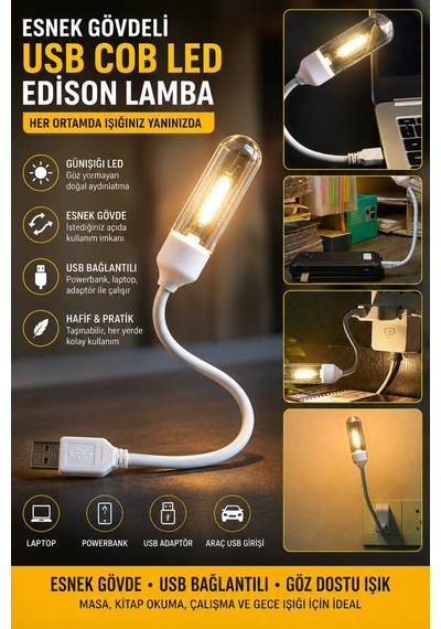 Usb Led Kitap Okuma Lambası Esnek Usb Masa Lambası Laptop Powerbank Uyumlu Günışığı Gece Işığı Beyaz