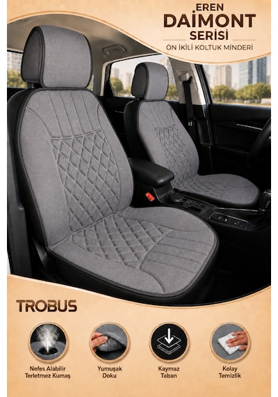 Opel Astra 2000-2004 Üniversal Eren Diamond 2 Parça Ön Oto Koltuk Minderi Gri
