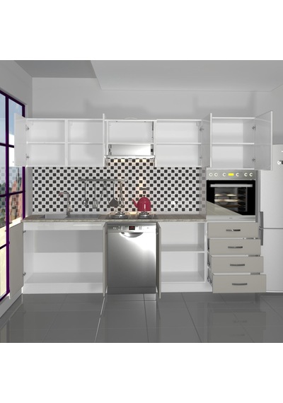Decoraktiv Elite 280q Ankastre Boy Dolaplı Mdf Hazır Mutfak Dolabı - Tezgah Dahil - Kumtaşı - Beyaz Bej Decoraktiv Elite 280q Ankastre Boy Dolaplı Mdf Hazır Mutfak Dolabı - Tezgah Dahil - Kumtaşı - Beyaz Bej
