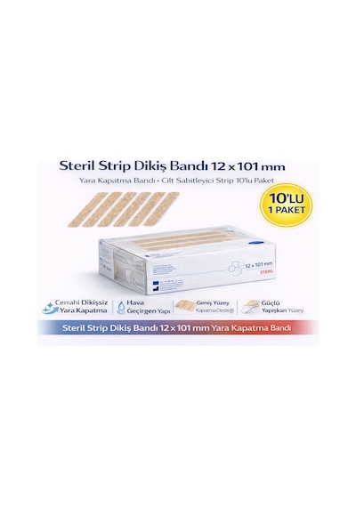 Steril Strip Dikiş Bandı 12 X 101 Mm Yara Kapatma Bandı Cilt Sabitleyici Strip 10 Lu Paket