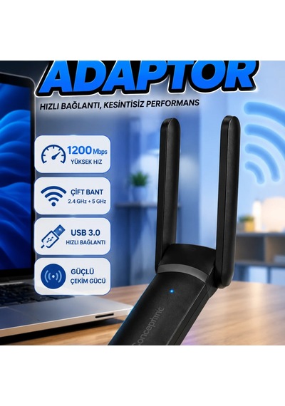Ac1200 Usb Wifi Adaptör 1200 Mbps Dual Band 2.4ghz 5ghz Kablosuz Ağ Alıcısı