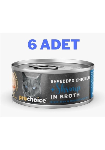 Pro Choice Deluxe Shredded Chicken & Shrimp Yetişkin Kedi Konservesi 6 x 70 G