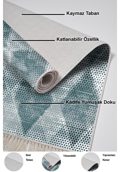 Dekoreko Kaymaz Taban Djt Banyo Halısı Trend Saçaklı Iskandinav F5131 Turkuaz