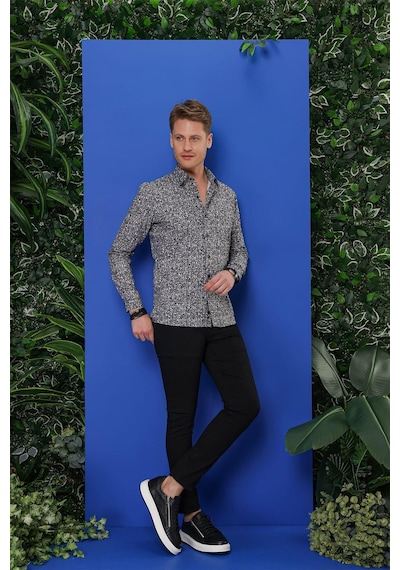 Efor G 1541 Slim Fit Siyah Klasik Gömlek Siyah