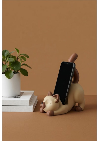 Kedi Figürlü Telefon Tutucu Stand - 3d Baskı Ofis Masaüstü Aksesuarı Ve Biblo