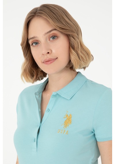 U.S. Polo Assn. Kadın Su Yeşili Basic Polo Yaka Tişört 50280071-VR083