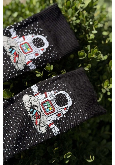Lousocks Unisex Astronot Desenli Siyah Soket Çorap
