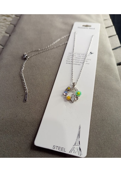 Beren Aksesuar Stainless Steel Flower Cat Çelik Kolye Gümüş