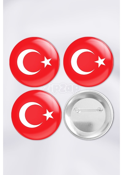 Türk Bayrağı Türkiye Al Yıldız Çanta Süsü İğneli Buton Rozet Seti 3 Adet Üçlü