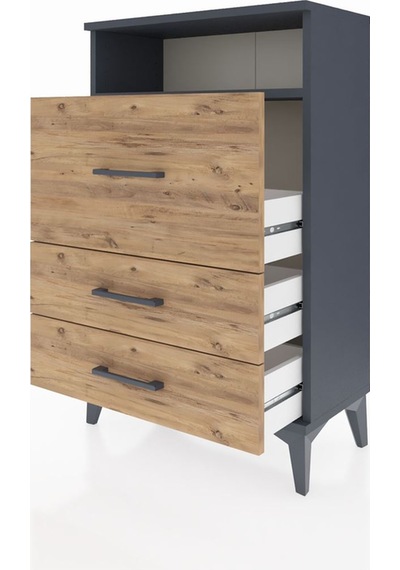 Arges Komodin Tek Raflı 3 Çekmeceli 60x30x96 Antrasit-çam Antrasit Arges Komodin Tek Raflı 3 Çekmeceli 60x30x96 Antrasit-çam Antrasit