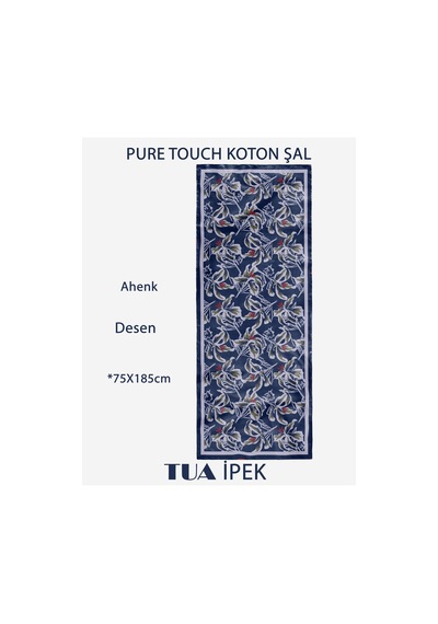Vivid Floral Desen Pure Touch Koton Şal 75x185cm Lacivert