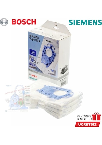 Bosch Uyumlu Type P Süpürge Toz Torbası + Micro Filtre - 4 Adet (Kutulu)