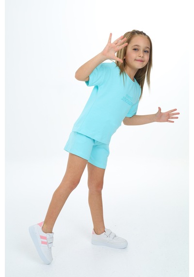 Toontoy Kids Toontoy Kız Çocuk Baskılı Şortlu Takım Mint Yeşili