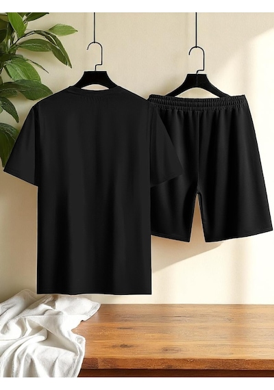 Uyguntarz Unisex Dr. Ayı Tasarım Basklı Tshirt Şort Takımı Siyah