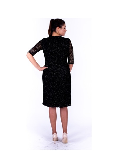 Nidya Moda Büyük Beden Kadın Siyah Dantel Abiye Elbise-4009Ys Siyah
