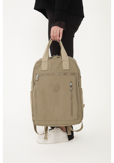 Sanmorris Unisex Suya Dayanıklı Krinkıl Kumaş Çok Gözlü Bej Laptop Okul Ve Sırt Çantası