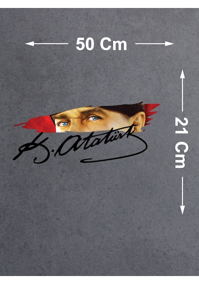 Atatürk Gözleri Ve Atatürk İmza Sticker - Araba Oto Motosiklet Karavan Cam Sticker - 01575 50x21 Cm