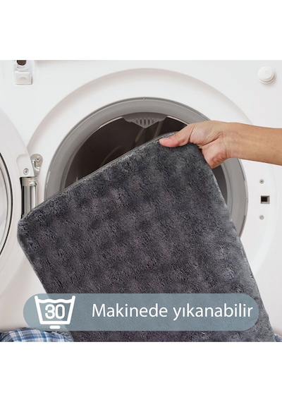 Bubble Antrasit Büyük Banyolar İçin 2'li Banyo Paspas Seti Kaymaz Tabanlı Yıkanablir Klozet Takımı Antrasit